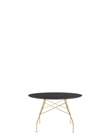 Glossy Marble Round Ø118 cm Gold-plated Black Marquina Table