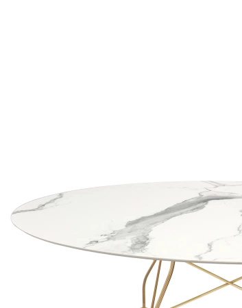 Glossy Marble Oval 192x118 cm Table Gilded White