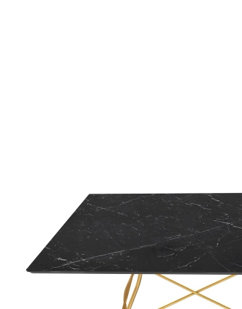 Glossy Marble Square 118x118 cm Stół Pozłacany Czarny Marquina