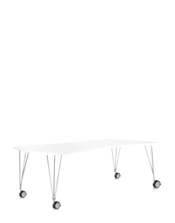 Max 190x90 cm Table on Wheels White Chrome Plated