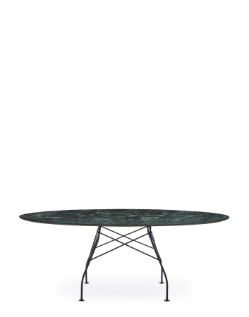 Glossy Marble Oval 192x118 cm Table Black Green