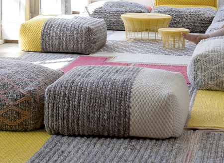 Gan Mangas Space Plait Square Ivory pouf