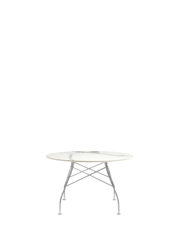 Glossy Marble Round Ø118 cm Chrome White Table