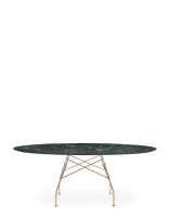 Glossy Marble Oval 192x118 cm Table Gilded Green