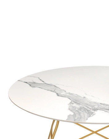 Glossy Marble Round Ø118 cm Table Gilded White