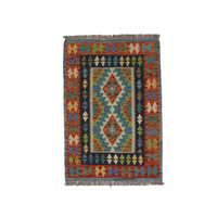 Dywan wełniany kilim afgański wielokolorowy 100021 125x86