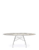 Glossy Marble Oval 192x118 cm Nature Tundra Chrome Table