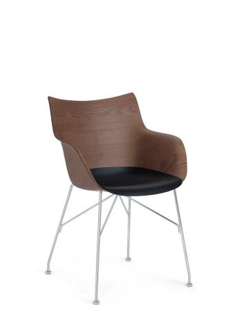 Q/Wood Slatted Ash Chair Dark Wood Chromed FSC™