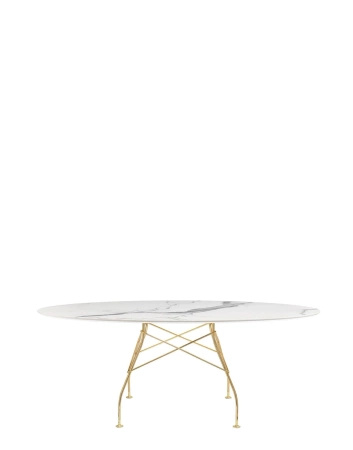 Glossy Marble Oval 192x118 cm Table Gilded White