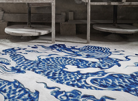 Gan Chain Stitch Rug Blue China White