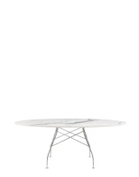 Glossy Marble Oval 192x118 cm Chrome White Table