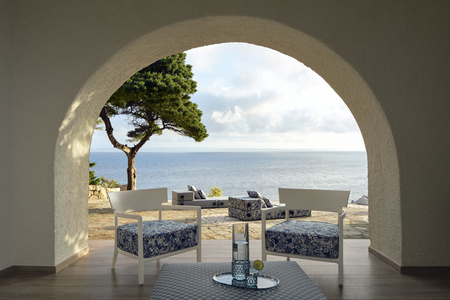 Cara Outdoor Liberty Obi Check Armchair White Blue