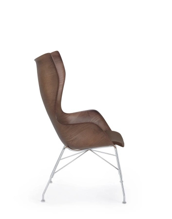 K/Wood Slatted Ash Chair Dark Leather Chromed FSC™