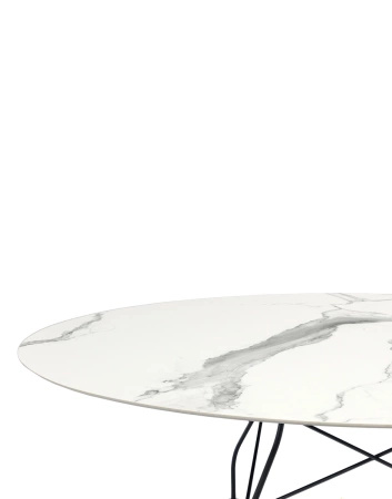Glossy Marble Oval 192x118 cm Table Black White