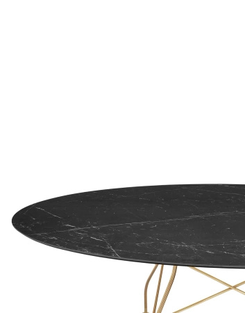 Glossy Marble Oval 192x118 cm Stół Pozłacany Czarny Marquina