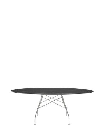 Glossy Marble Oval 192x118 cm Chrome-plated Black Marquina Table