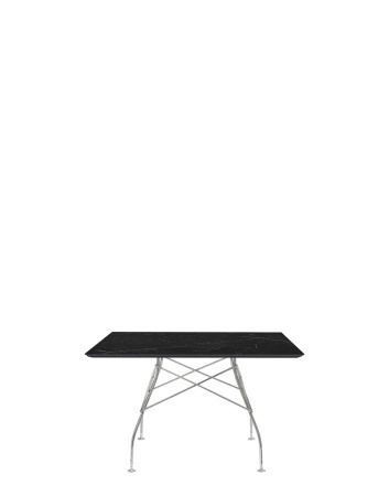 Glossy Marble Square 118x118 cm Chrome Black Marquina Table