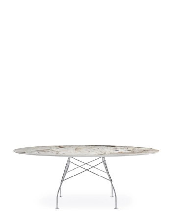 Glossy Marble Oval 192x118 cm Nature Tundra Chrome Table