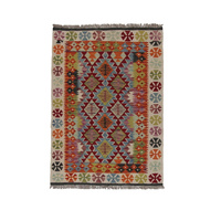 Dywan wełniany kilim afgański wielokolorowy 100365 140x100