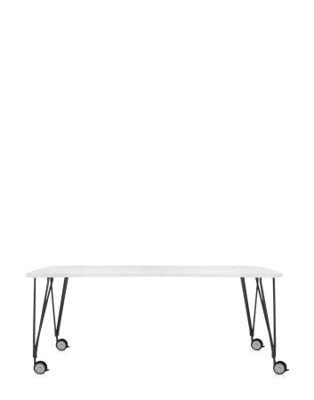 Max 190x90 cm Table on Wheels White Black