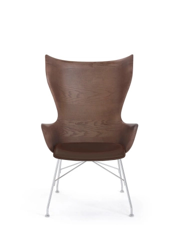 K/Wood Slatted Ash Chair Dark Leather Chromed FSC™