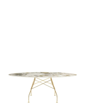 Glossy Marble Oval 192x118 cm Symphonie Gold Plated Table