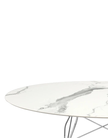 Glossy Marble Oval 192x118 cm Chrome White Table