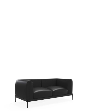 Asia Leather Sofa Two-Seater Czarny Skórzany