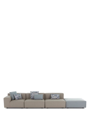 Plastics Outdoor Liberty 3 Seater + 1 Pouf Obi Check Sofa Beige
