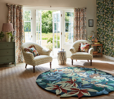 Sanderson ROBIN'S WOOD FOREST GREEN ROUND rug 146508