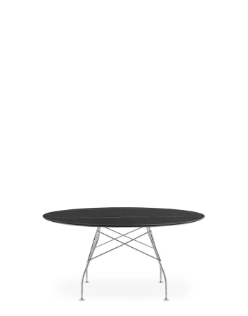 Glossy XXL Ø150 cm Chromed Black Marquina Table