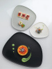 Namaste' Black Gray Turquoise Plate Set