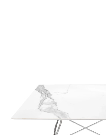 Glossy Marble Square 118x118 cm Chrome White Table