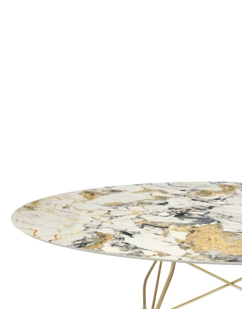 Glossy Marble Oval 192x118 cm Symphonie Gold Plated Table