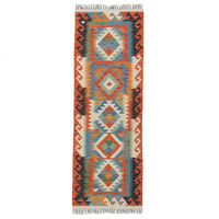 Dywan wełniany kilim afgański wielokolorowy 98105 197x69