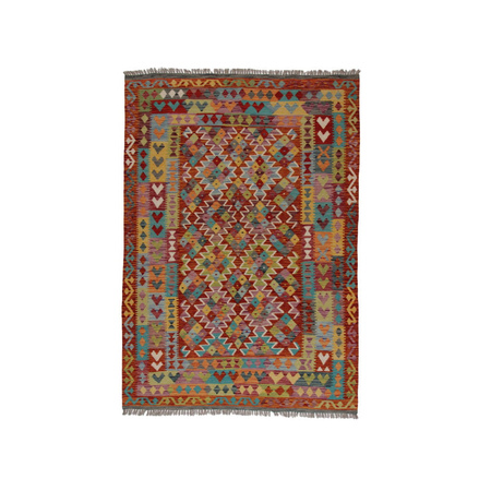Wool kilim afghan rug multicolored 100460 245x175