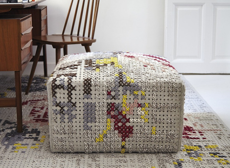 Gan Canevas Flowers Square Puff Natural