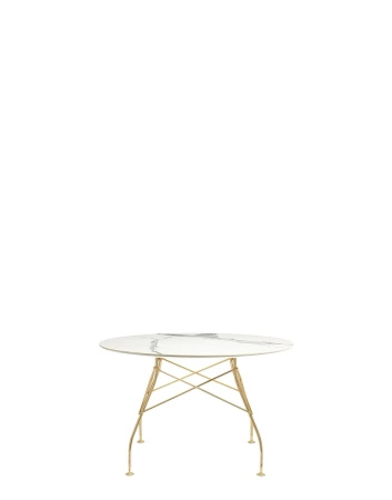 Glossy Marble Round Ø118 cm Table Gilded White