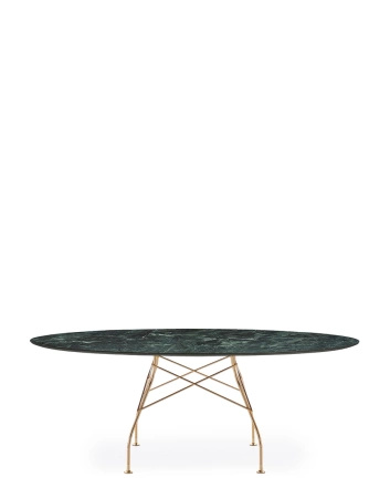 Glossy Marble Oval 192x118 cm Table Gilded Green