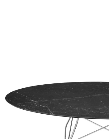 Glossy Marble Oval 192x118 cm Stół Chromowanay Czarny Marquina