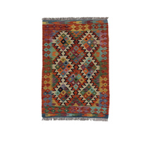 Dywan wełniany kilim afgański wielokolorowy 100024 118x82