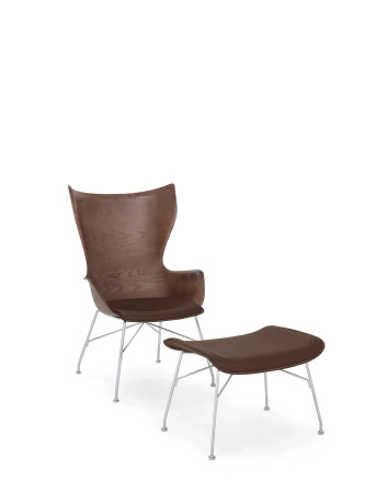 K/Wood Slatted Ash Chair Dark Leather Chromed FSC™