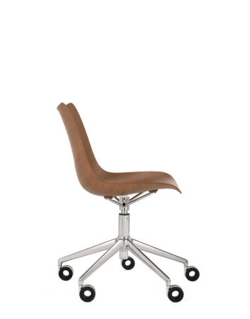P/Wood Basic Veneer Chair with Wheels Dark Wood Chrome FSC™