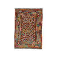 Wool kilim afghan rug multicolored 100460 245x175