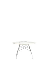 Glossy Marble Round Ø118 cm Chrome White Table