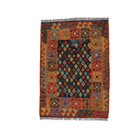 Dywan wełniany kilim afgański wielokolorowy 100031 125x89