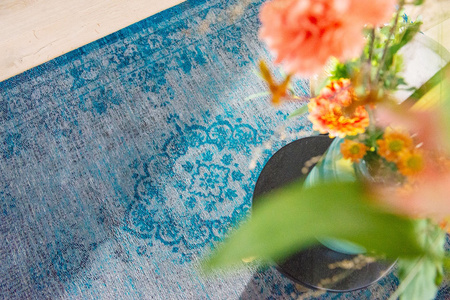 Louis de Poortere Fading World Medallion Grey Turquoise rug 8255