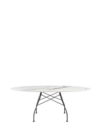 Glossy Marble Oval 192x118 cm Table Black White