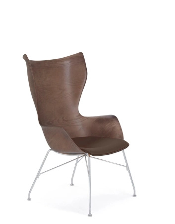K/Wood Slatted Ash Chair Dark Leather Chromed FSC™