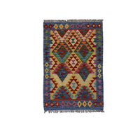 Dywan wełniany kilim afgański wielokolorowy 100112 118x80